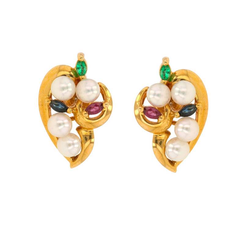 Acheter Boucles d'oreilles rubis, émeraudes, saphirs et perles or jaune 4.87g Comme neuf - 790,00 € Boucles d'oreilles rubis, émeraudes, saphirs et perles or jaune 4.87g Comme neuf - reconditionné disponible sur Gemme Les Bijoux